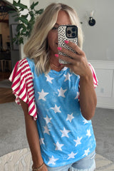 Women's Vintage Stars and Stripes Ruffle Sleeve T-Shirt