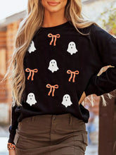 HALLOWEEN Women's Ghost & Bow Sequin Drop Shoulder Sweatshirt