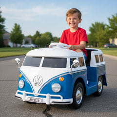 12V Kids Ride On Licensed Volkswagen Bus with Cup Holder and LED Headlights for 3+ Years Old