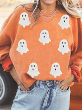 HALLOWEEN Women's Ghost Sequin Patched, Ribbed Sweatshirt