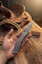 Forgehammer Folder Knife 8" - Handmade, All-Steel Damascus, Liner Lock