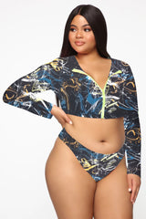 Women's Plus Size Long-Sleeve Bikini Swimsuit