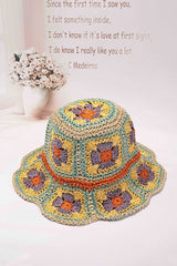 Women's Packable Crochet Granny Square Bucket Hat