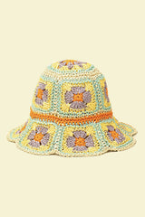 Women's Packable Crochet Granny Square Bucket Hat