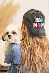 Women's 'Dog Mom' Chenille Patch Distressed Hat