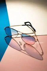 Women's Gold/Blue/Pink Aviator Sunglasses