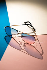 Women's Gold/Blue/Pink Aviator Sunglasses
