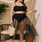 Women's Plus Size High-Waisted Bikini Swimsuit with Gauze Skirt