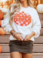AUTUMN Women's 'Hello Pumpkin' Patched Pattern, Long Sleeve Sweatshirt