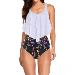 Women's Sporty Plus Size Pleated High Waist Tankini Swimsuit
