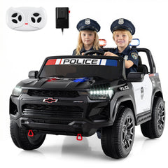24V Kids 2-Seater Ride On 4WD Police Car with Megaphone and LED Flashing Lights - Black