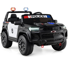 24V Kids 2-Seater Ride On 4WD Police Car with Megaphone and LED Flashing Lights - Black