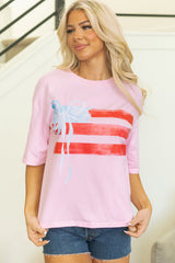Women's USA Flag Bow Graphic Crewneck T-Shirt