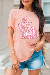 EASTER Women's Floral Bow Bunny Graphic T-Shirt