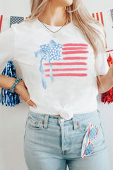Women's American Flag Bow Knot Crew Neck T-Shirt