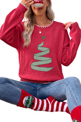 Women's Stitched Detail Christmas Tree Holiday Casual Sweater