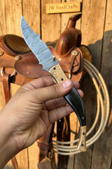 Hidewood Skinner Folder Knife 8" - Handmade Damascus, Micarta Handle