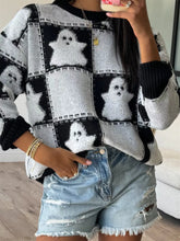 HALLOWEEN Women's Ghost Checkered Drop Shoulder Sweater