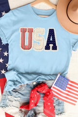 Women's Light Blue USA Patriotic Printed T-Shirt