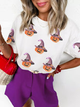 HALLOWEEN Women's Sequin Pumpkin Witch T-Shirt