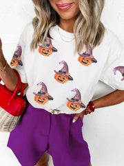 HALLOWEEN Women's Sequin Pumpkin Witch T-Shirt