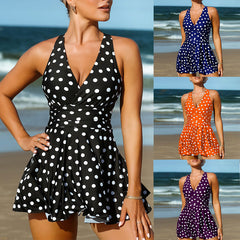 Women's Polka Dot Print Plus Size Swim Dress Swimwear
