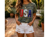 Women's USA Leopard Sequin Camo Graphic T-Shirt - Sew Fancy Designs