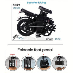 14" Folding Electric Bike 48V, 330 LB Load, 19 MPH, 28 Mile Range