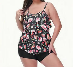 Women's Plus Size Two-Piece Tankini Swimsuit with Skirted Top & Swim Shorts