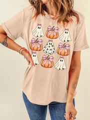 HALLOWEEN Women's Bowknot Pumpkin & Ghost Graphic T Shirt