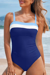 Women's Block Detail Adjustable Straps One-Piece Swimsuit