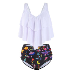 Women's Sporty Plus Size Pleated High Waist Tankini Swimsuit