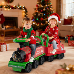 6V Kids Ride On 2-Seater Train with Carriage and Flashing LED Lights
