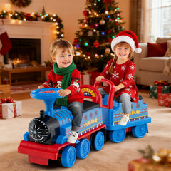 6V Kids Ride On 2-Seater Train with Carriage and Flashing LED Lights
