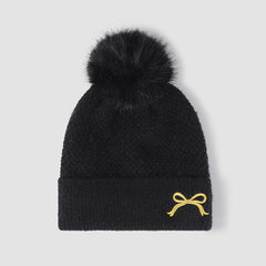 Women's Thermal Bow Knit Hat with Pompom