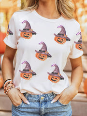 HALLOWEEN Women's Sequin Pumpkin Witch T-Shirt