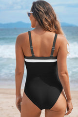Women's Block Detail Adjustable Straps One-Piece Swimsuit