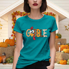 THANKSGIVING Women's Dabon 'Gobble' Turkey, Leopard Letter T-Shirt - Size XL