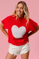 Women's Rib Banded Heart Pattern Sweater