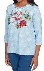 Women's 'Dog with Ear Muff' 3/4 Sleeve T-Shirt CHRISTMAS