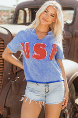 Women's USA Patch Mineral Wash Vintage Graphic Top