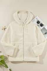 Women's Fleece Zip Up Drawstring Hooded Pocketed Jacket
