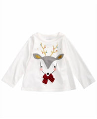 Infant Boy's Reindeer Appliqué Long Sleeve T-Shirt CHRISTMAS