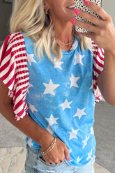 Women's Vintage Stars and Stripes Ruffle Sleeve T-Shirt