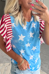 Women's Vintage Stars and Stripes Ruffle Sleeve T-Shirt