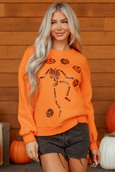 HALLOWEEN Women's Dancing Skeleton Sequin Crewneck Sweatshirt
