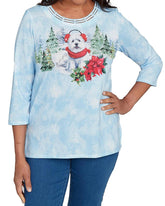 Women's 'Dog with Ear Muff' 3/4 Sleeve T-Shirt CHRISTMAS