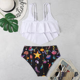 Women's Sporty Plus Size Pleated High Waist Tankini Swimsuit
