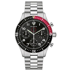 Bulova Men's Marine star - Black Dial, Silver Bracelet/Case, Red/Black Bezel - 200m