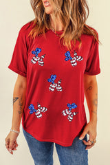 Women's Patriotic Balloon Puppy Sequin Graphic Crewneck T-Shirt - Size M